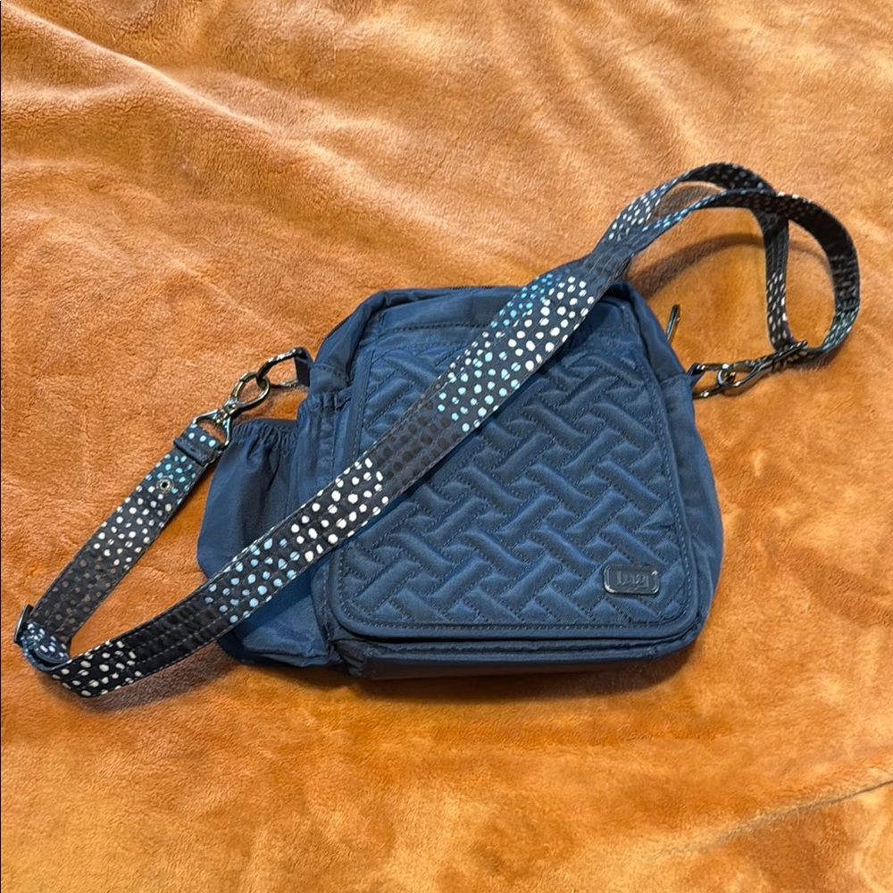Lug Blue Quilted Crossbody Bag with Patterned Strap